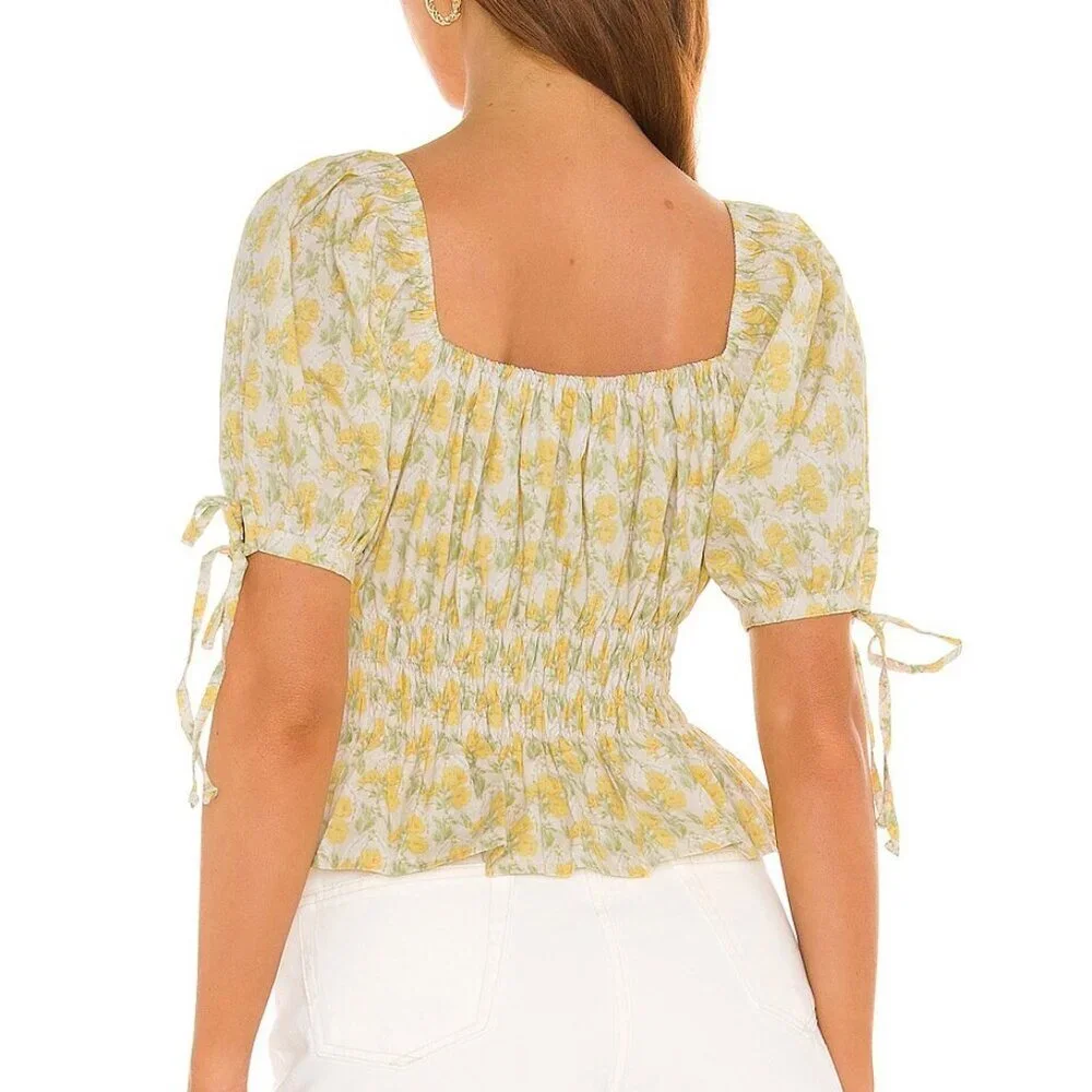 New Faithfull Edna Cotton Puff Sleeve Top Yellow Dahlee Floral 4, S $138